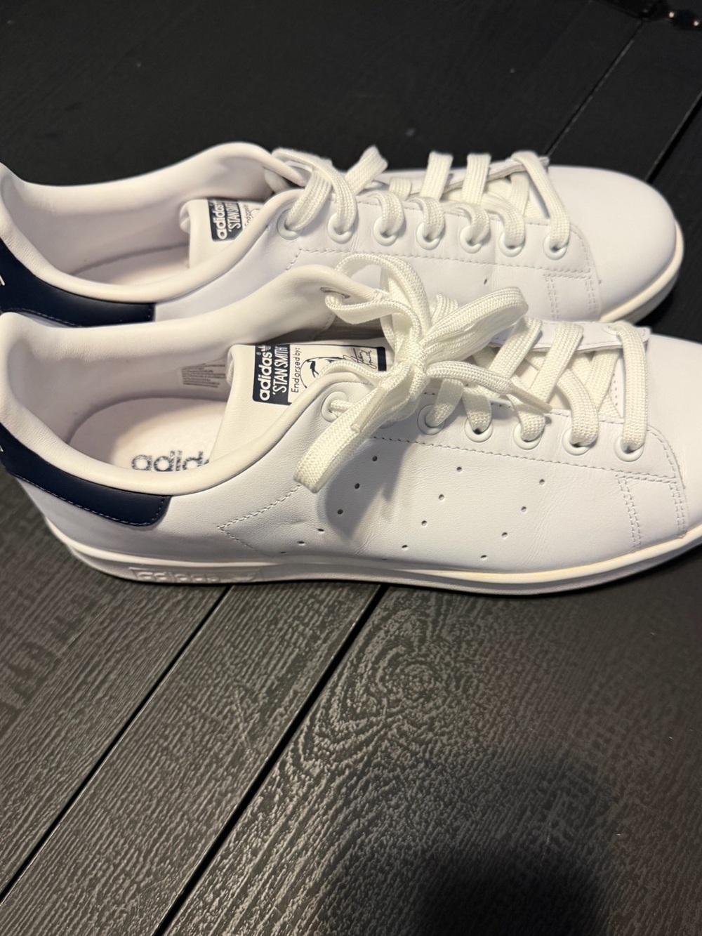 adidas White Leather Sneakers with Navy Heel Tab